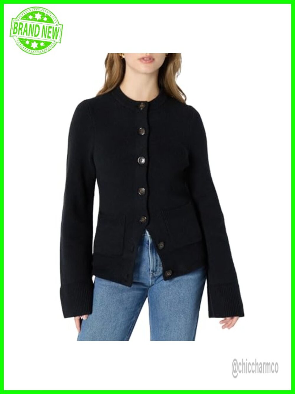 Women's Long Sleeve Bell Sleeve Cardigan Shaped Waist Cotton Blend Button Front